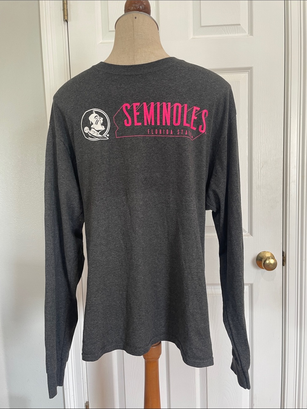 Hanes Men's Charcoal Long-Sleeve Tee with Pink Seminoles Logo